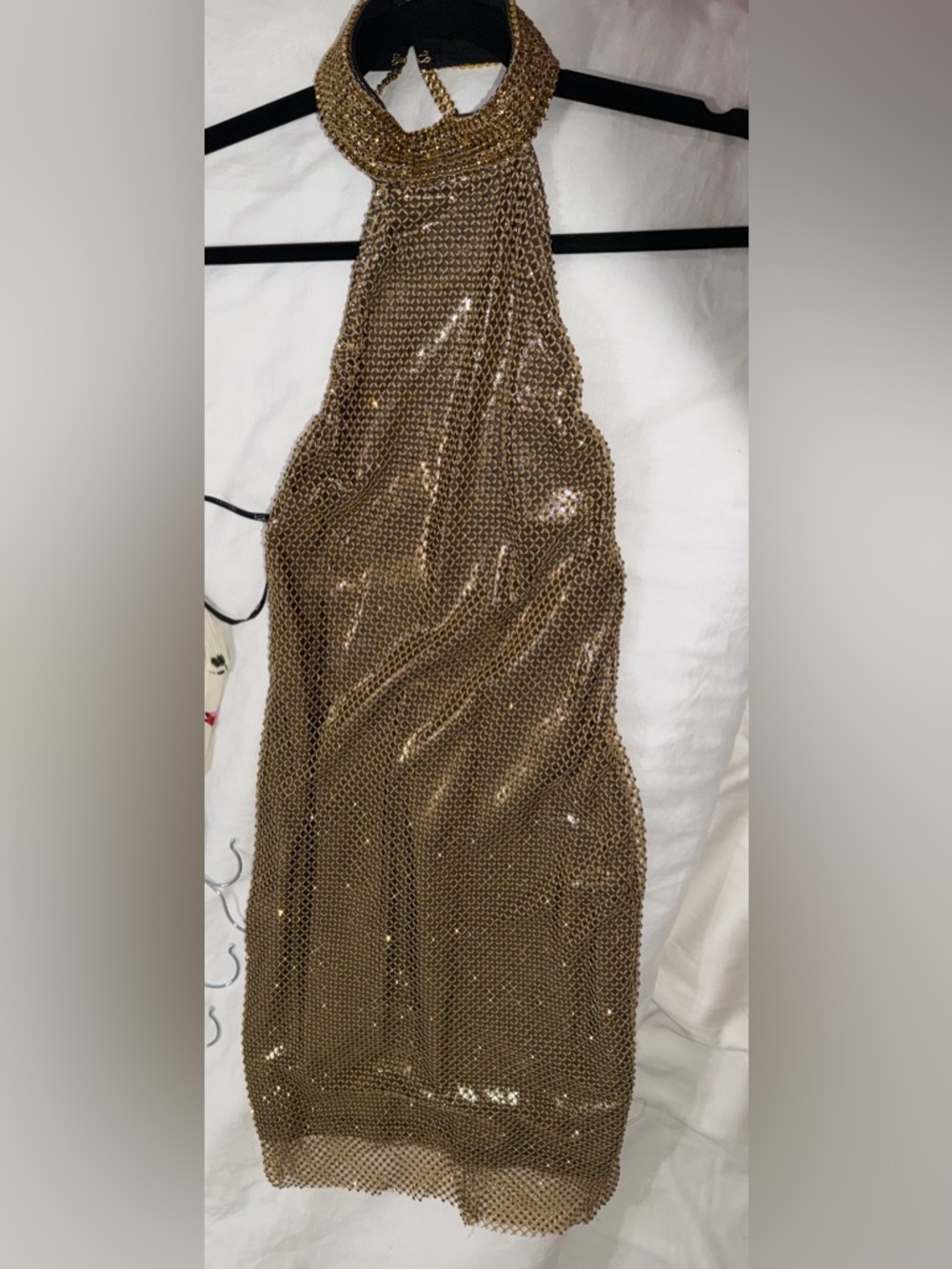 Gold Sequin Midi Dress with Halter Neck